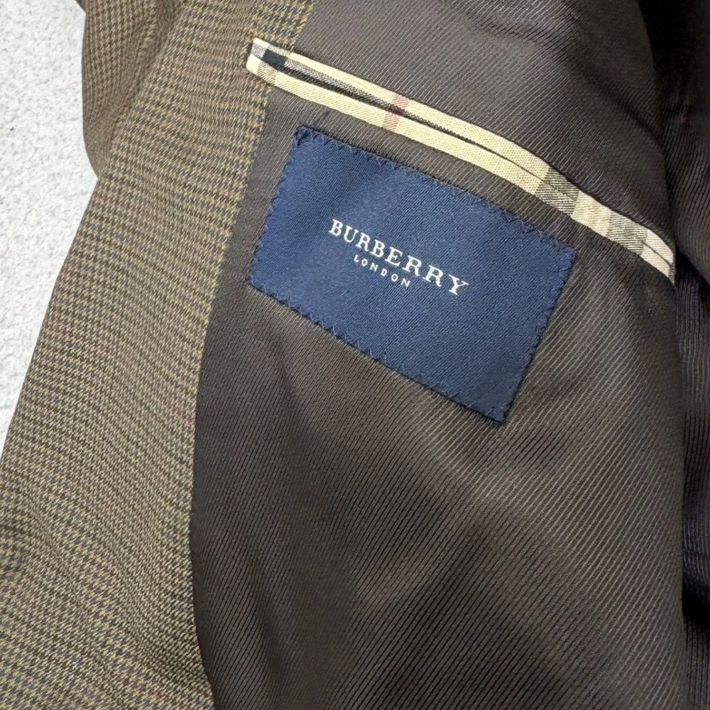 Burberry London Kensington Blazer Mens 46R Brown Houndstooth Wool Sport Coat USA